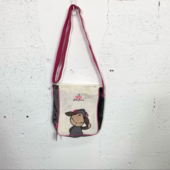 NEW NICI Jolly Luccy sheep print white pink faux velvet crossbody / shoulder bag - Picture 1 of 10